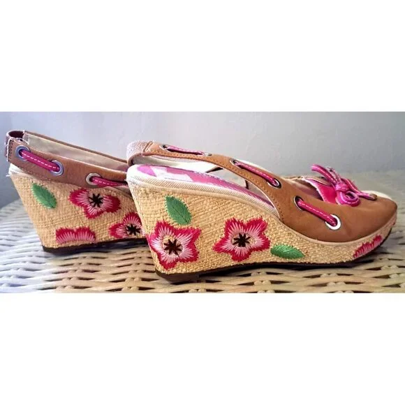 Sperry Top Sider Women's 7.5 Wedge Multicolor Peep Toe Cottage Fairy Core - Picture 6 of 10